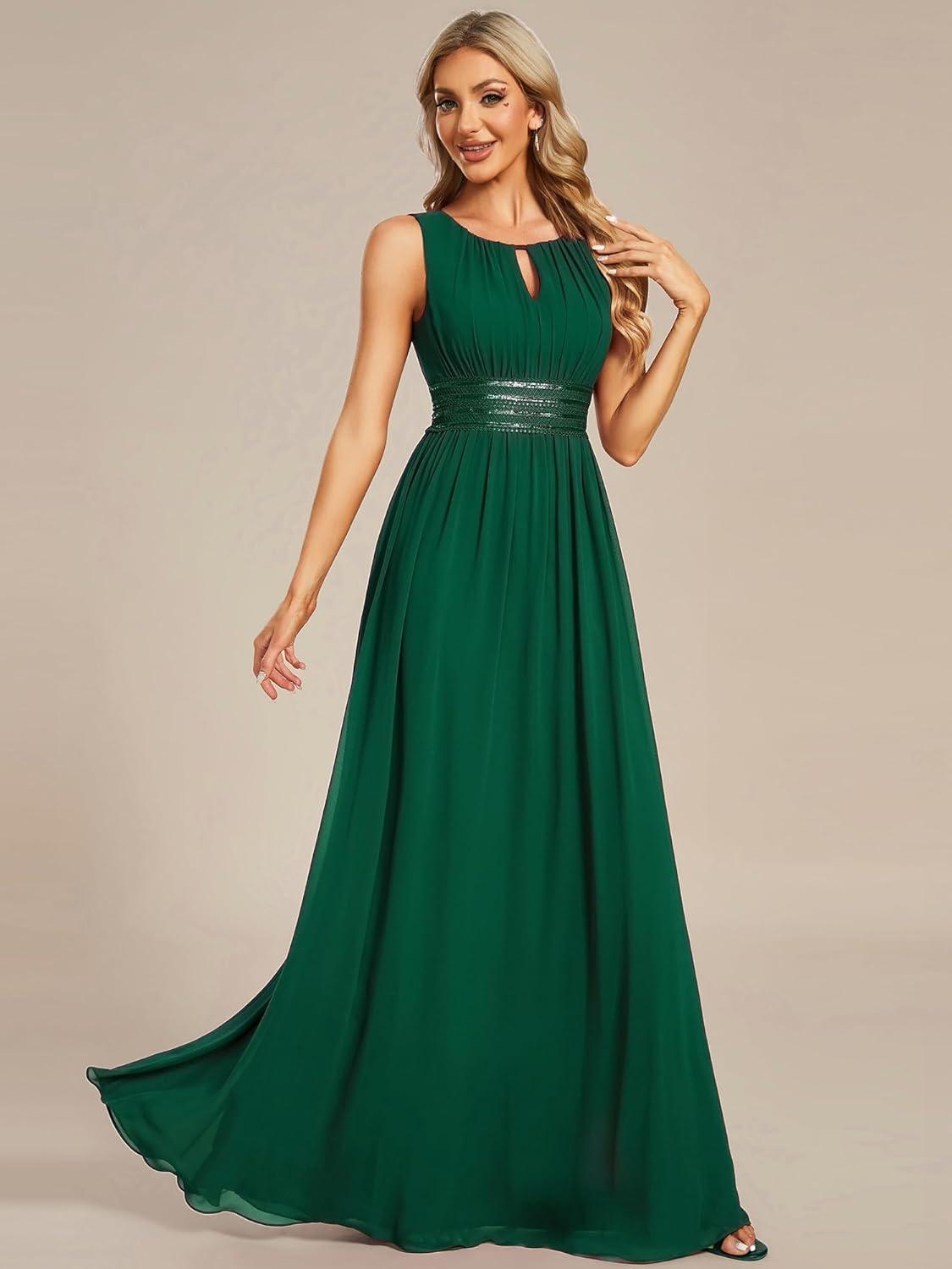 imageEverPretty Womens Fall Crew Neck Sleeveless Ruched A Line Hollow Out Sequin Maxi Formal Wedding Guest Dress 01955Deep Green