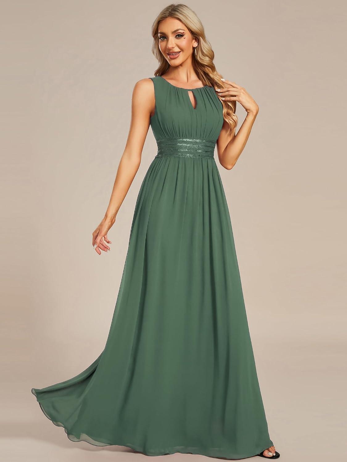 imageEverPretty Womens Fall Crew Neck Sleeveless Ruched A Line Hollow Out Sequin Maxi Formal Wedding Guest Dress 01955Eucalyptus Green