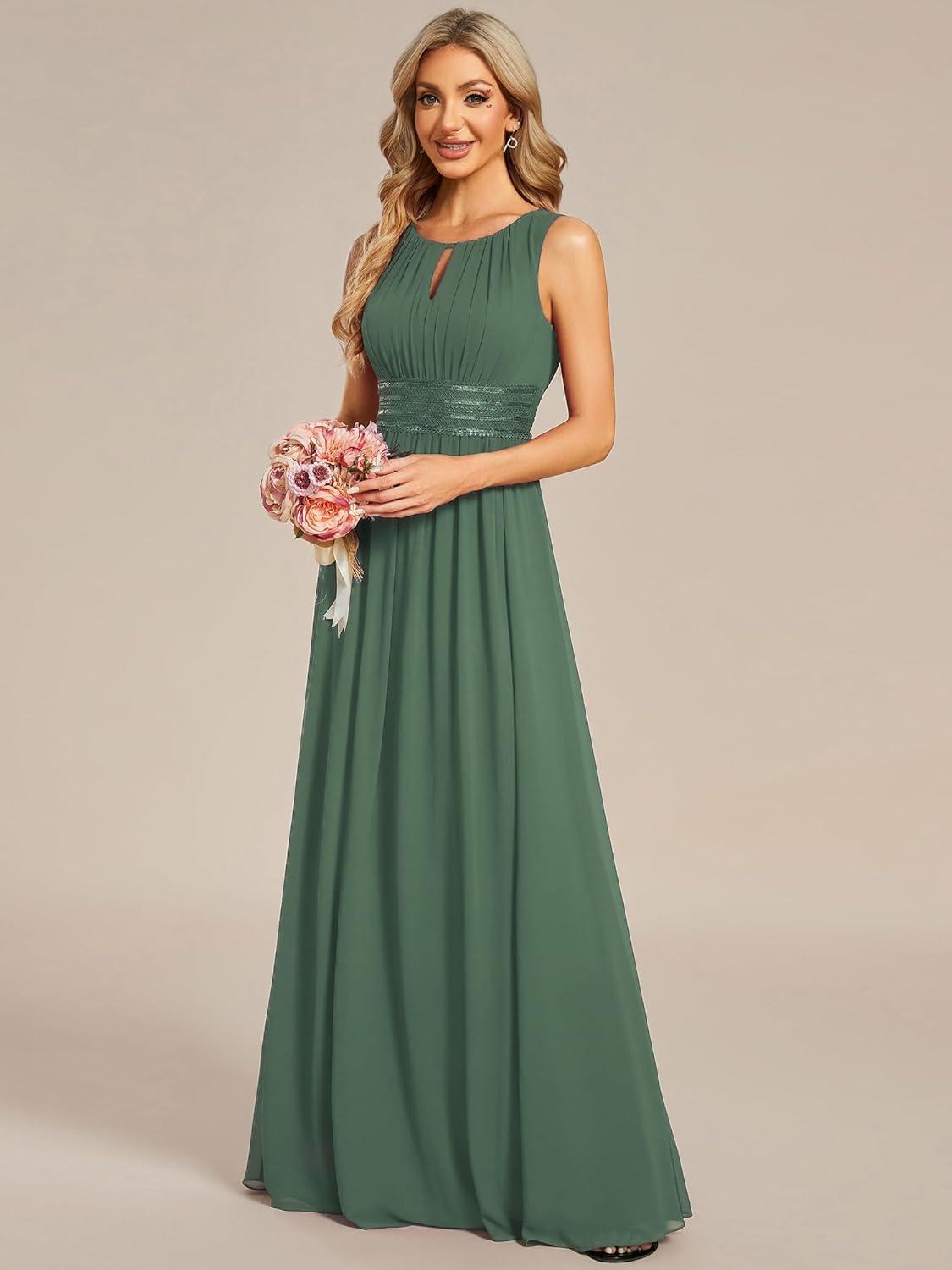 imageEverPretty Womens Fall Crew Neck Sleeveless Ruched A Line Hollow Out Sequin Maxi Formal Wedding Guest Dress 01955Eucalyptus Green