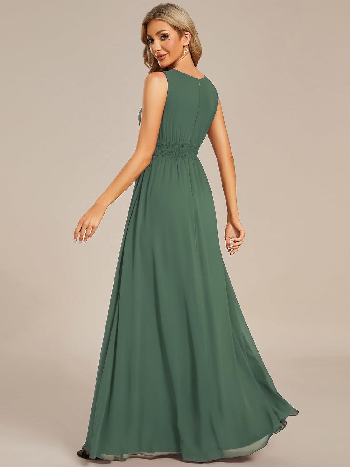 imageEverPretty Womens Fall Crew Neck Sleeveless Ruched A Line Hollow Out Sequin Maxi Formal Wedding Guest Dress 01955Eucalyptus Green