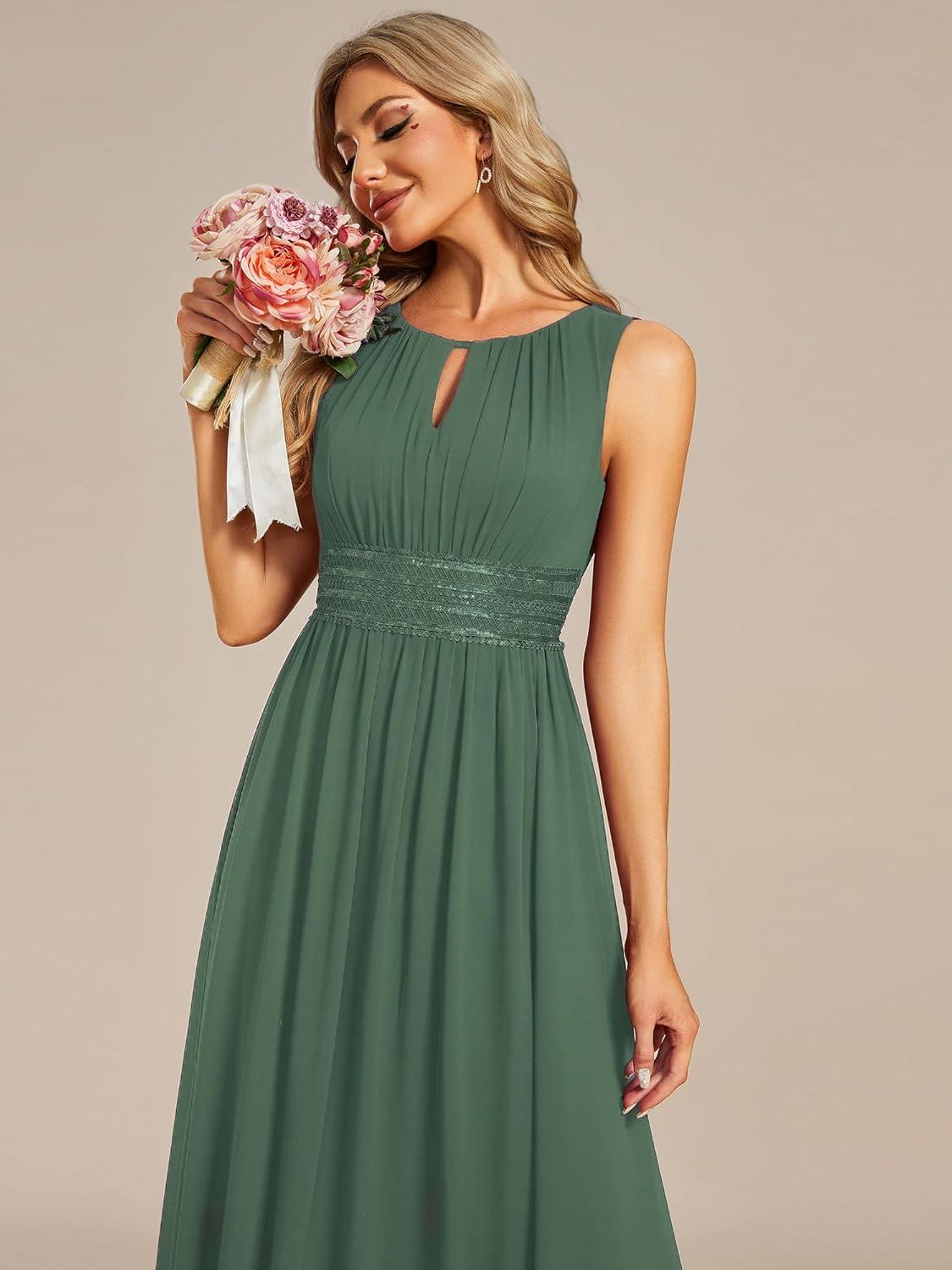 imageEverPretty Womens Fall Crew Neck Sleeveless Ruched A Line Hollow Out Sequin Maxi Formal Wedding Guest Dress 01955Eucalyptus Green