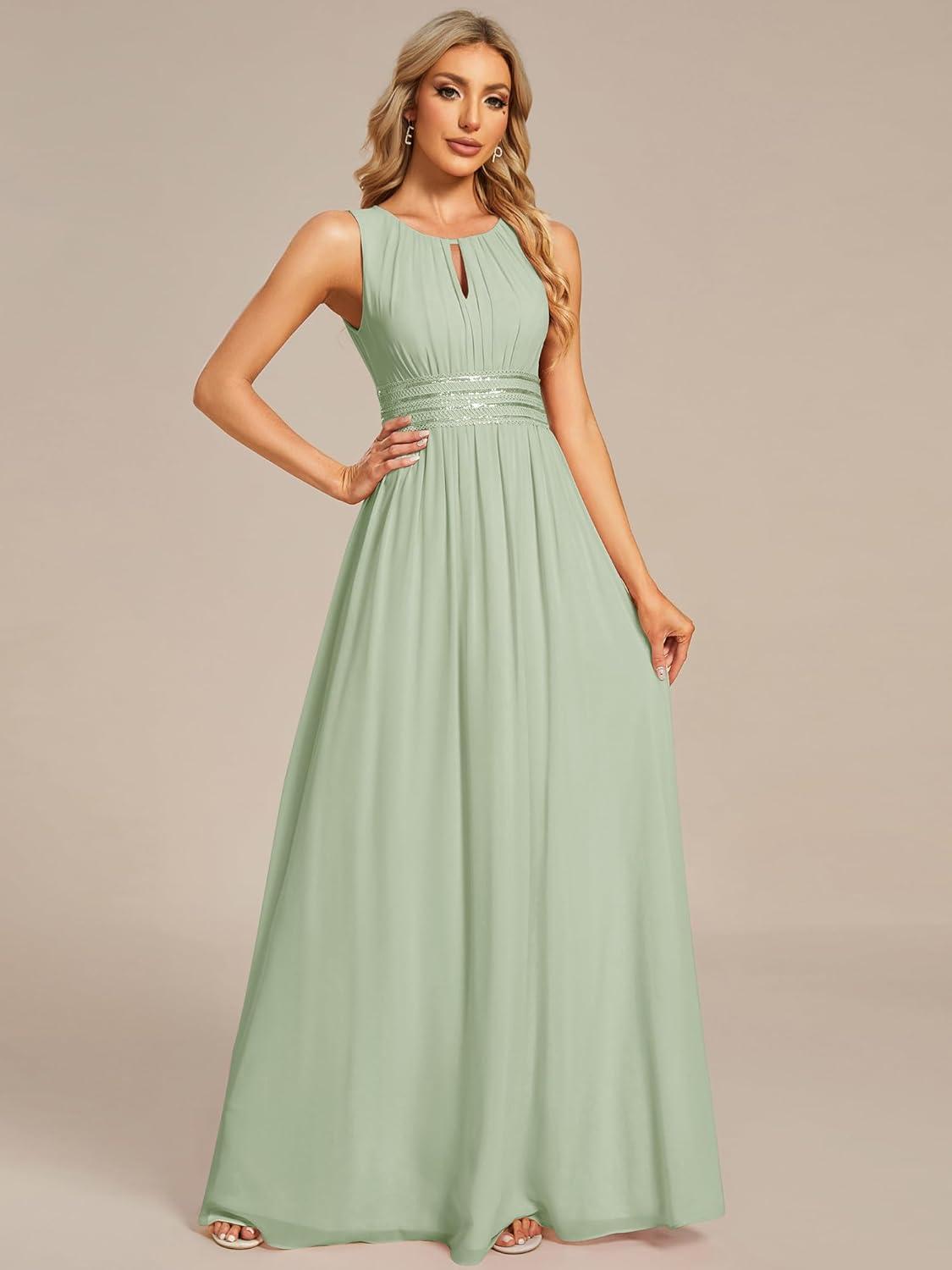 imageEverPretty Womens Fall Crew Neck Sleeveless Ruched A Line Hollow Out Sequin Maxi Formal Wedding Guest Dress 01955Mint Green