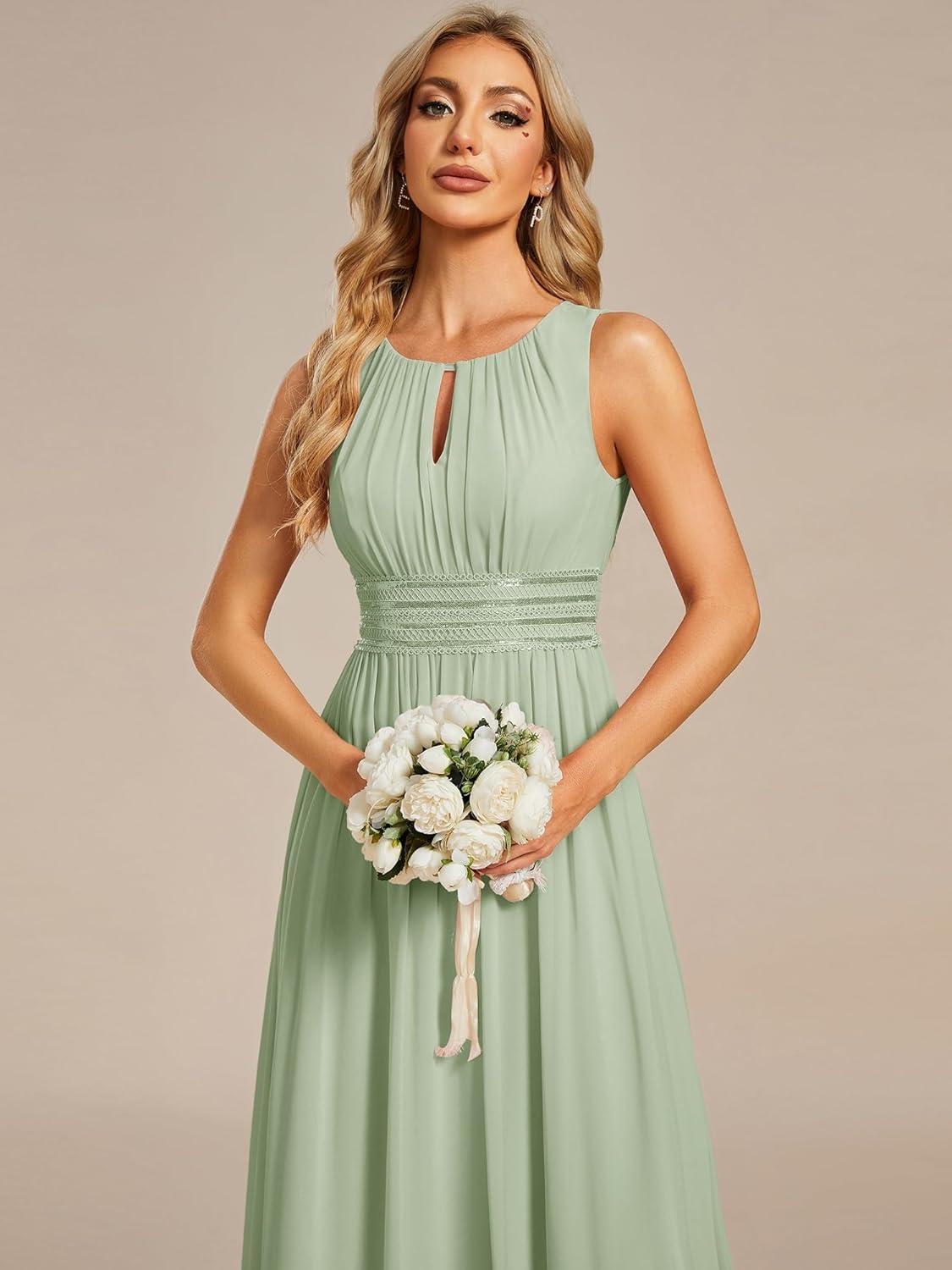 imageEverPretty Womens Fall Crew Neck Sleeveless Ruched A Line Hollow Out Sequin Maxi Formal Wedding Guest Dress 01955Mint Green
