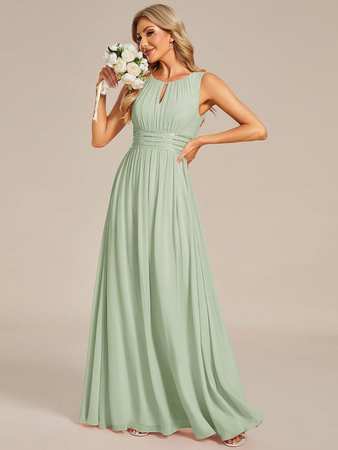 imageEverPretty Womens Fall Crew Neck Sleeveless Ruched A Line Hollow Out Sequin Maxi Formal Wedding Guest Dress 01955Mint Green