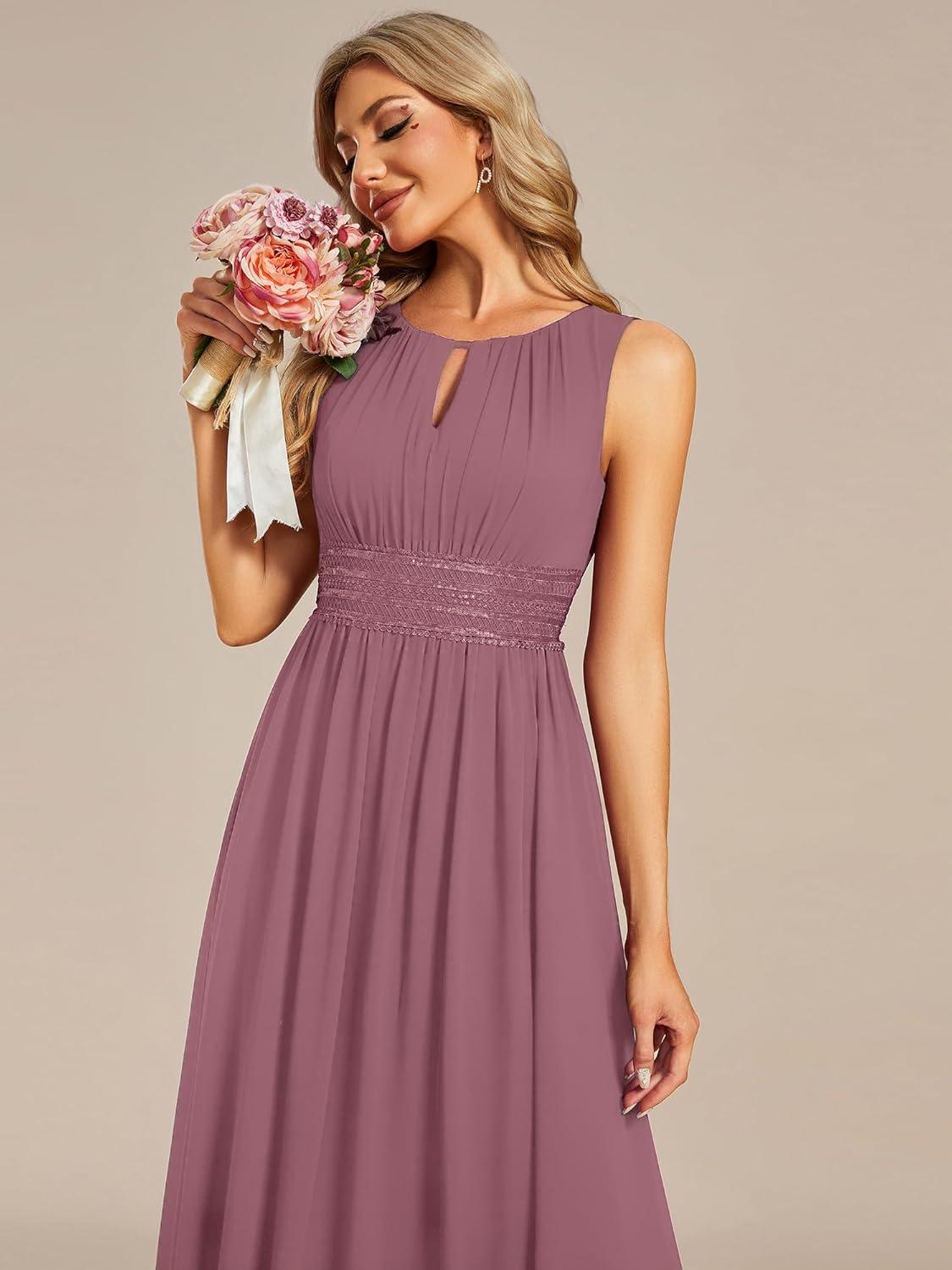 imageEverPretty Womens Fall Crew Neck Sleeveless Ruched A Line Hollow Out Sequin Maxi Formal Wedding Guest Dress 01955Orchid