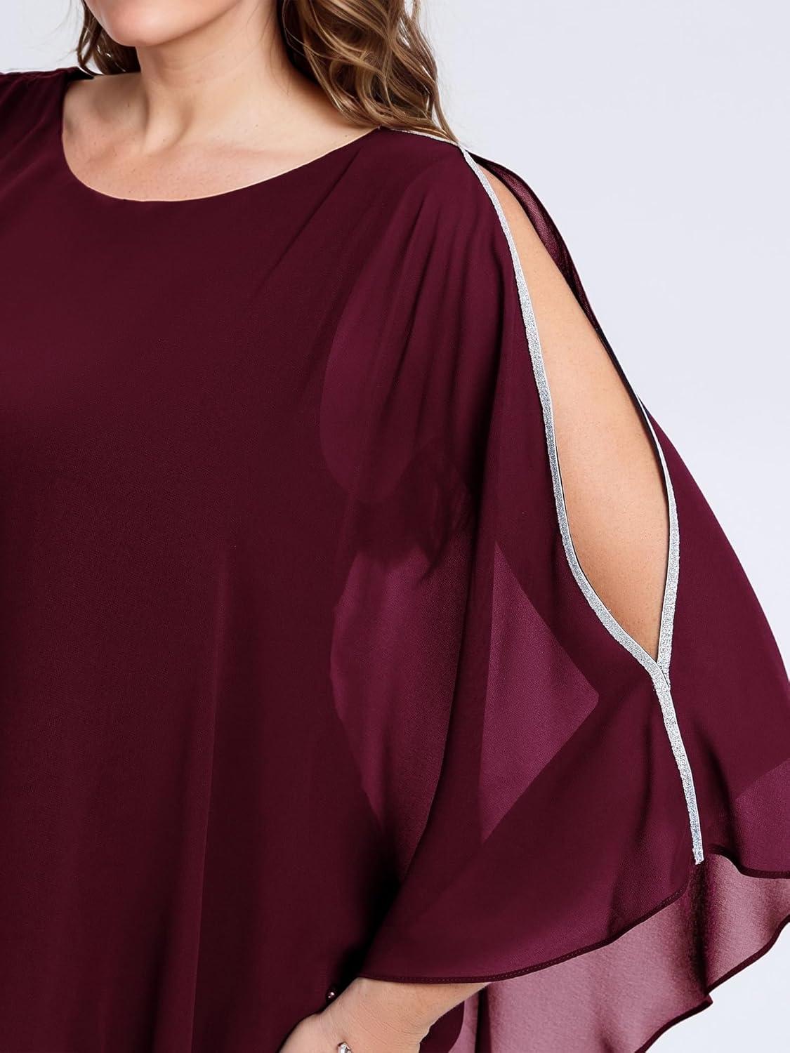 imageEverPretty Womens Round Neck Chiffon 34 Batwing Sleeves Dressy Evening Wedding Top Party Blouses Shirt 02457Burgundy