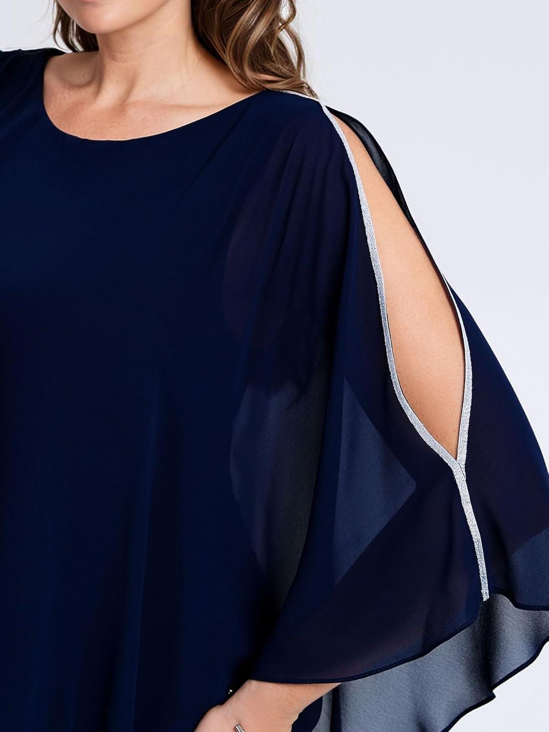 imageEverPretty Womens Round Neck Chiffon 34 Batwing Sleeves Dressy Evening Wedding Top Party Blouses Shirt 02457Navy Blue