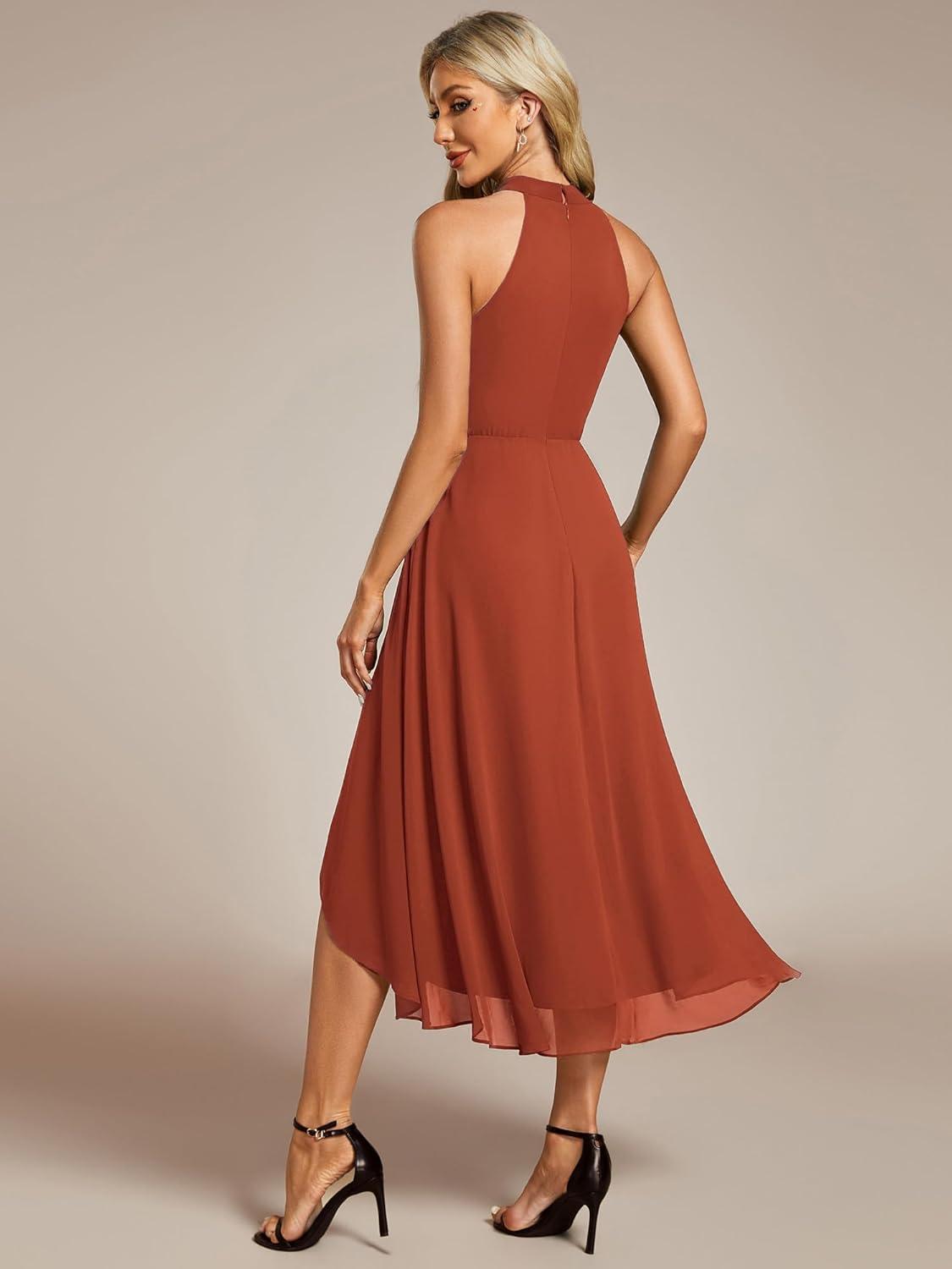 imageEverPretty Womens Sexy Halter Neck Pletaed Sleeveless HiLo Chiffon Wedding Guest Dress 31926Burnt Orange