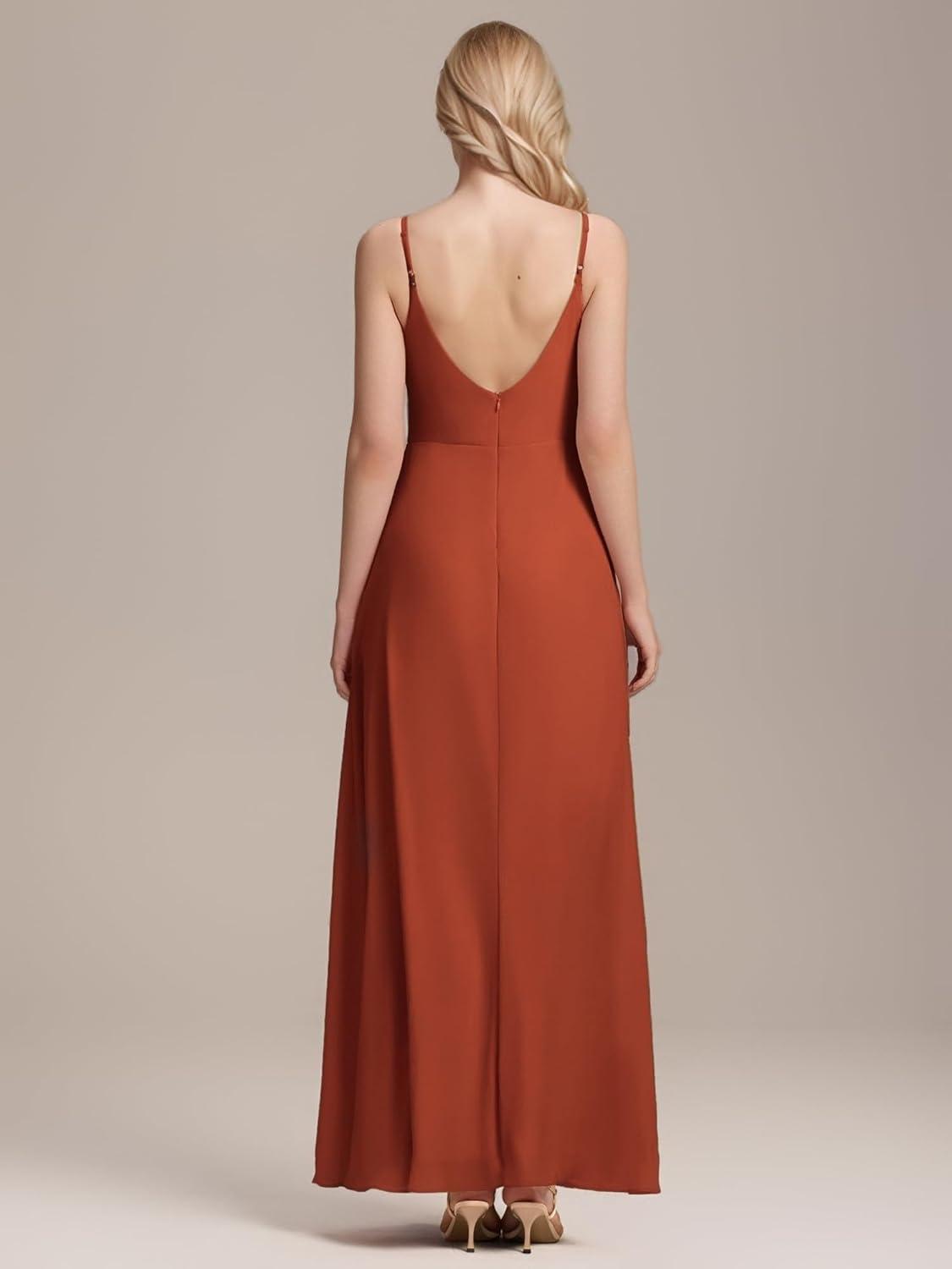 imageEverPretty Womens Sexy Side Slit V Neck Spaghetti Straps Chiffon A Line Bridesmaid Dress 0128BPHBurnt Orange