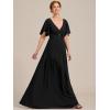 imageEverPretty Womens Chiffon Mother of The Bride Dress Appliques V Neck ALine Pleated Floor Length Formal GownBlack