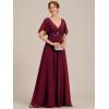imageEverPretty Womens Chiffon Mother of The Bride Dress Appliques V Neck ALine Pleated Floor Length Formal GownBurgundy