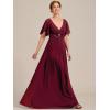 imageEverPretty Womens Chiffon Mother of The Bride Dress Appliques V Neck ALine Pleated Floor Length Formal GownBurgundy