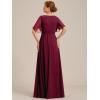 imageEverPretty Womens Chiffon Mother of The Bride Dress Appliques V Neck ALine Pleated Floor Length Formal GownBurgundy