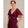 imageEverPretty Womens Chiffon Mother of The Bride Dress Appliques V Neck ALine Pleated Floor Length Formal GownBurgundy