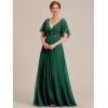 imageEverPretty Womens Chiffon Mother of The Bride Dress Appliques V Neck ALine Pleated Floor Length Formal GownDark Green