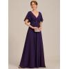 imageEverPretty Womens Chiffon Mother of The Bride Dress Appliques V Neck ALine Pleated Floor Length Formal GownDark Purple