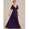 imageEverPretty Womens Chiffon Mother of The Bride Dress Appliques V Neck ALine Pleated Floor Length Formal GownDark Purple