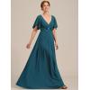 imageEverPretty Womens Chiffon Mother of The Bride Dress Appliques V Neck ALine Pleated Floor Length Formal GownTeal