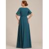 imageEverPretty Womens Chiffon Mother of The Bride Dress Appliques V Neck ALine Pleated Floor Length Formal GownTeal