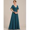 imageEverPretty Womens Chiffon Mother of The Bride Dress Appliques V Neck ALine Pleated Floor Length Formal GownTeal