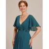 imageEverPretty Womens Chiffon Mother of The Bride Dress Appliques V Neck ALine Pleated Floor Length Formal GownTeal