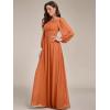 imageEverPretty Womens Crewneck Long Lantern Sleeves Floor Length ALine Pleated Chiffon Formal Dress 0106BBrandied Melon