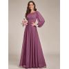 imageEverPretty Womens Crewneck Long Lantern Sleeves Floor Length ALine Pleated Chiffon Formal Dress 0106BDamson