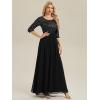 imageEverPretty Womens Elegant Maxi A Line Crew Neck Half Sleeve Sequin Formal Evening Dress 00686Black