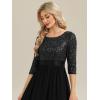 imageEverPretty Womens Elegant Maxi A Line Crew Neck Half Sleeve Sequin Formal Evening Dress 00686Black