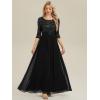 imageEverPretty Womens Elegant Maxi A Line Crew Neck Half Sleeve Sequin Formal Evening Dress 00686Black