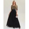imageEverPretty Womens Elegant Maxi A Line Crew Neck Half Sleeve Sequin Formal Evening Dress 00686Black and Gold