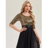 imageEverPretty Womens Elegant Maxi A Line Crew Neck Half Sleeve Sequin Formal Evening Dress 00686Black and Gold