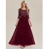 imageEverPretty Womens Elegant Maxi A Line Crew Neck Half Sleeve Sequin Formal Evening Dress 00686Burgundy