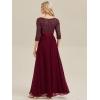 imageEverPretty Womens Elegant Maxi A Line Crew Neck Half Sleeve Sequin Formal Evening Dress 00686Burgundy