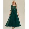 imageEverPretty Womens Elegant Maxi A Line Crew Neck Half Sleeve Sequin Formal Evening Dress 00686Deep Green