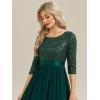 imageEverPretty Womens Elegant Maxi A Line Crew Neck Half Sleeve Sequin Formal Evening Dress 00686Deep Green