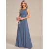 imageEverPretty Womens Fall Crew Neck Sleeveless Ruched A Line Hollow Out Sequin Maxi Formal Wedding Guest Dress 01955Dusty Blue