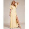 imageEverPretty Womens Formal Dresses Flutter Short Sleeve Floor Length Dress 2024 High Waist Evening Dresses 0050Yellow
