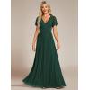 imageEverPretty Womens Glitter V Neck High Waist Pleated Short Ruffles Sleeves Evening Formal Dress Dark Green US16