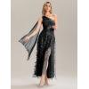 imageEverPretty Womens One Shoulder Slit Flowy Panels Maxi Sequin ALine Formal Evening Dresses 02486Black