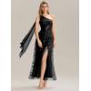 imageEverPretty Womens One Shoulder Slit Flowy Panels Maxi Sequin ALine Formal Evening Dresses 02486Black