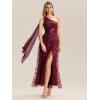 imageEverPretty Womens One Shoulder Slit Flowy Panels Maxi Sequin ALine Formal Evening Dresses 02486Burgundy