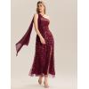 imageEverPretty Womens One Shoulder Slit Flowy Panels Maxi Sequin ALine Formal Evening Dresses 02486Burgundy