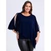 imageEverPretty Womens Round Neck Chiffon 34 Batwing Sleeves Dressy Evening Wedding Top Party Blouses Shirt 02457Navy Blue