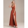 imageEverPretty Womens Sexy Side Slit V Neck Spaghetti Straps Chiffon A Line Bridesmaid Dress 0128BPHBurnt Orange