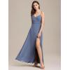 imageEverPretty Womens Sexy Side Slit V Neck Spaghetti Straps Chiffon A Line Bridesmaid Dress 0128BPHDusty Blue