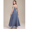 imageEverPretty Womens Sexy Side Slit V Neck Spaghetti Straps Chiffon A Line Bridesmaid Dress 0128BPHDusty Blue