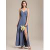 imageEverPretty Womens Sexy Side Slit V Neck Spaghetti Straps Chiffon A Line Bridesmaid Dress 0128BPHDusty Blue