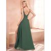 imageEverPretty Womens Sexy Side Slit V Neck Spaghetti Straps Chiffon A Line Bridesmaid Dress 0128BPHEucalyptus Green