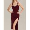 imageEverPretty Womens Sparkly Glitter Side Slit Ruched Midi Formal Evening Dress with LaceUp Back 02395Burgundy